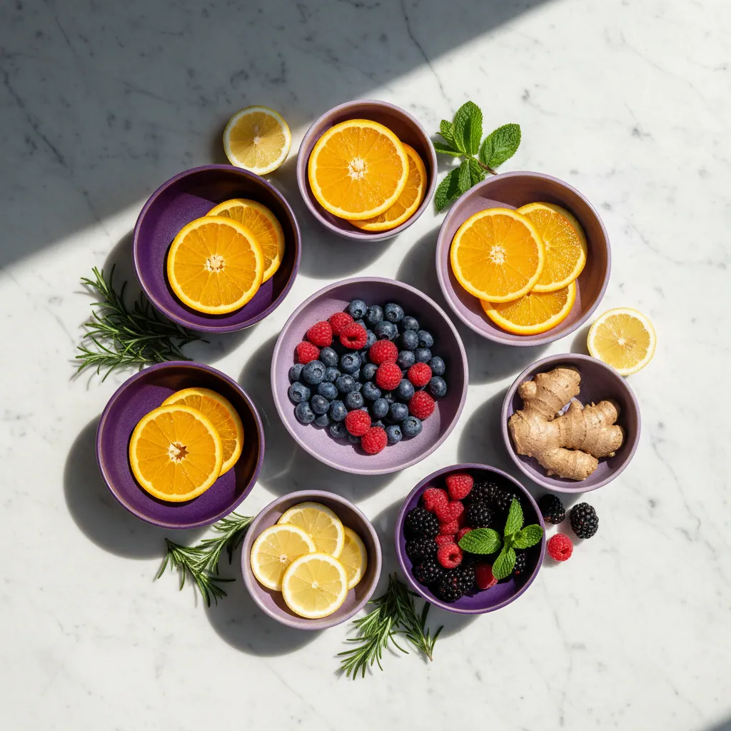 Kleurrijke verse groenten en fruit als ingrediënten basis voor Ozalyn